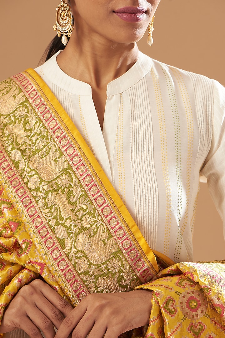 White Silk Chanderi Kurta Set by Sheetal Batra at Pernia's Pop Up Shop