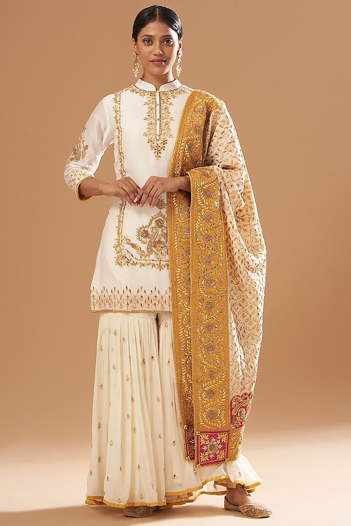White Embroidered Gharara Set by Sheetal Batra