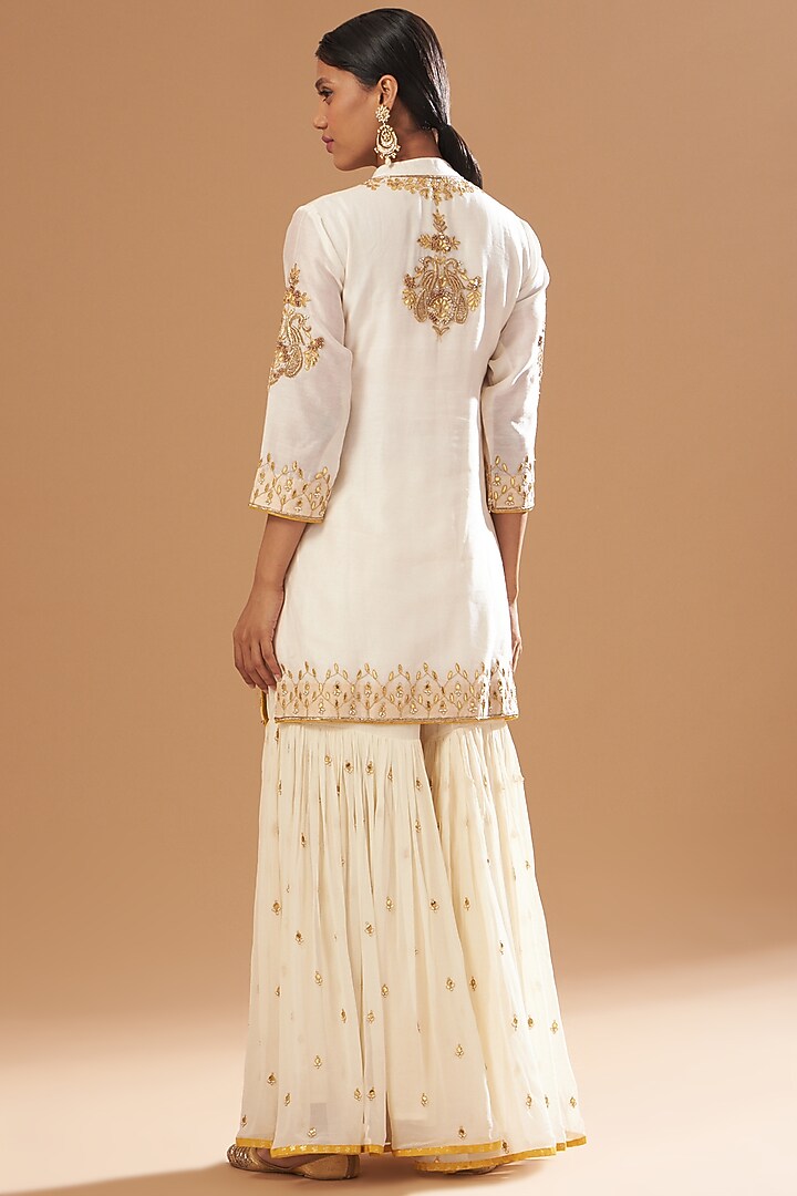 White Embroidered Gharara Set by Sheetal Batra at Pernia's Pop Up Shop