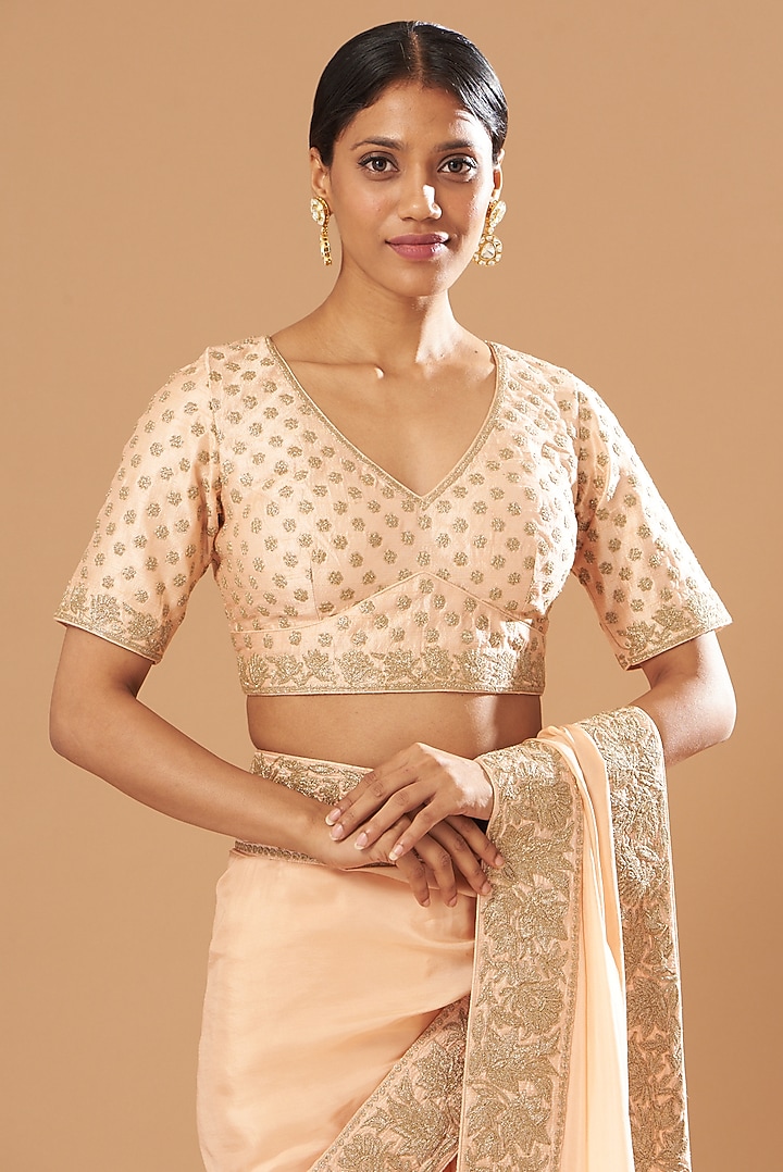 Blush Pink Embroidered Wedding Saree Set by Sheetal Batra at Pernia's Pop Up Shop