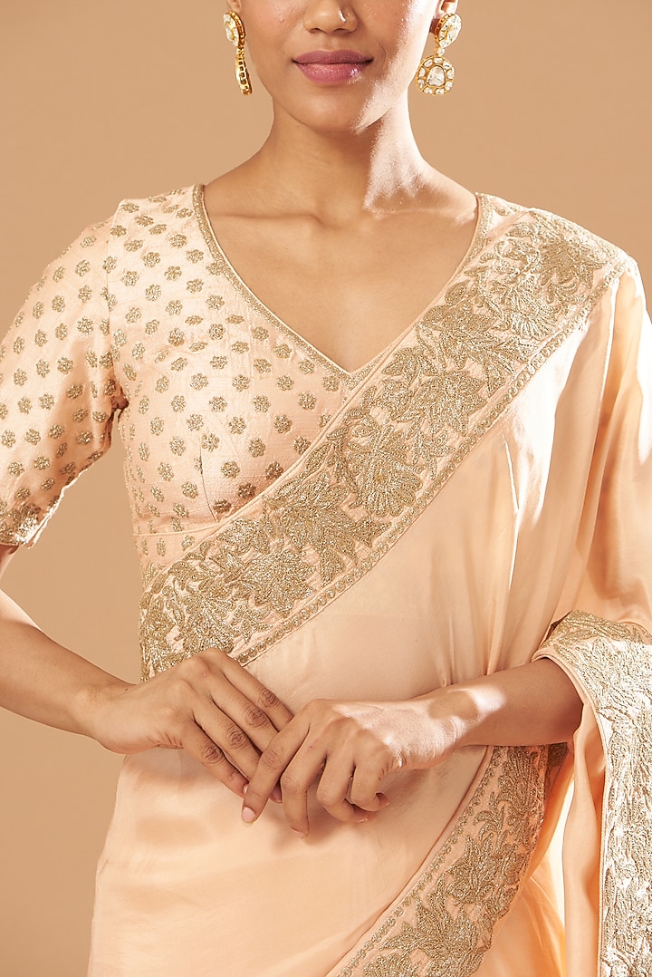 Blush Pink Embroidered Wedding Saree Set by Sheetal Batra at Pernia's Pop Up Shop