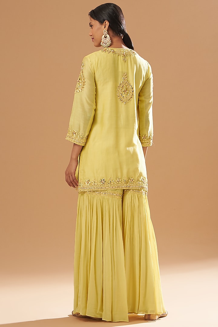 Yellow Chanderi & Georgette Gharara Set by Sheetal Batra at Pernia's Pop Up Shop