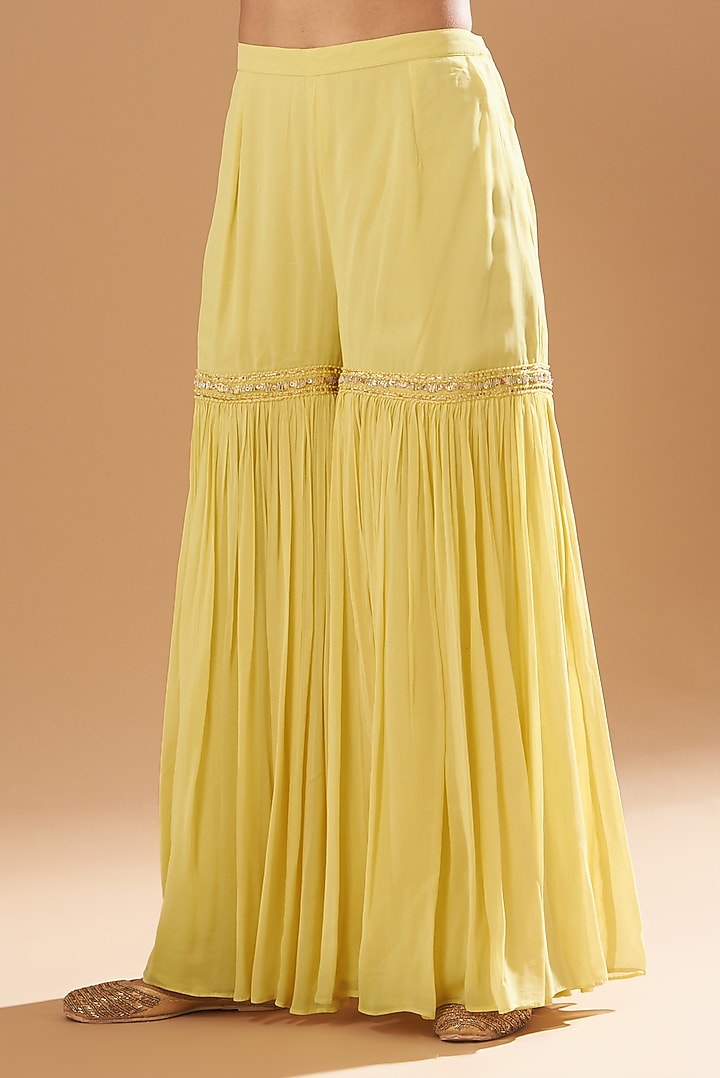 Yellow Chanderi & Georgette Gharara Set by Sheetal Batra at Pernia's Pop Up Shop
