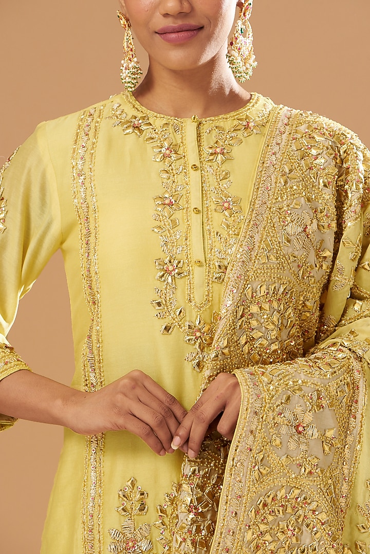 Yellow Chanderi & Georgette Gharara Set by Sheetal Batra at Pernia's Pop Up Shop