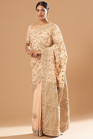 Blush Pink Silk Embroidered Saree Set by Sheetal Batra