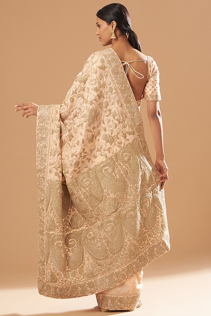 Blush Pink Silk Embroidered Reception Saree Set by Sheetal Batra at Pernia's Pop Up Shop