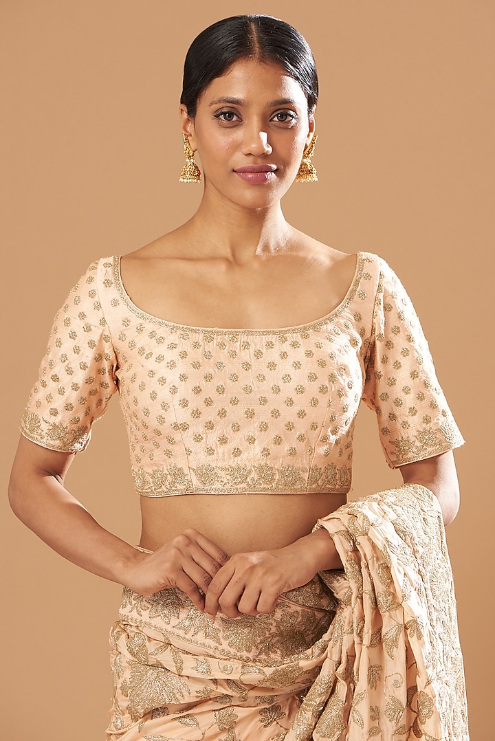 Blush Pink Silk Embroidered Reception Saree Set by Sheetal Batra at Pernia's Pop Up Shop