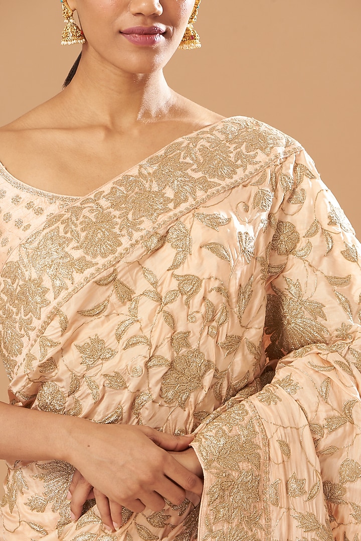 Blush Pink Silk Embroidered Reception Saree Set by Sheetal Batra at Pernia's Pop Up Shop