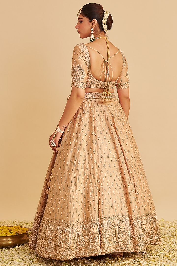 Golden Pure Raw Silk Zardosi Embroidered Bridal Lehenga Set by Sheetal Batra at Pernia's Pop Up Shop