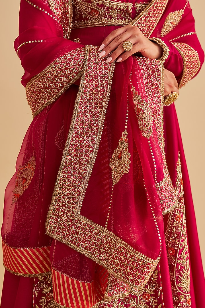 Hot Pink Silk Chanderi Zardosi Embroidered Bridal Anarkali Set by Sheetal Batra at Pernia's Pop Up Shop