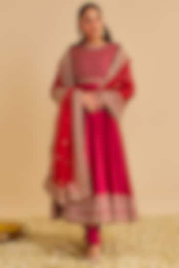Hot Pink Silk Chanderi Zardosi Embroidered Bridal Anarkali Set by Sheetal Batra at Pernia's Pop Up Shop