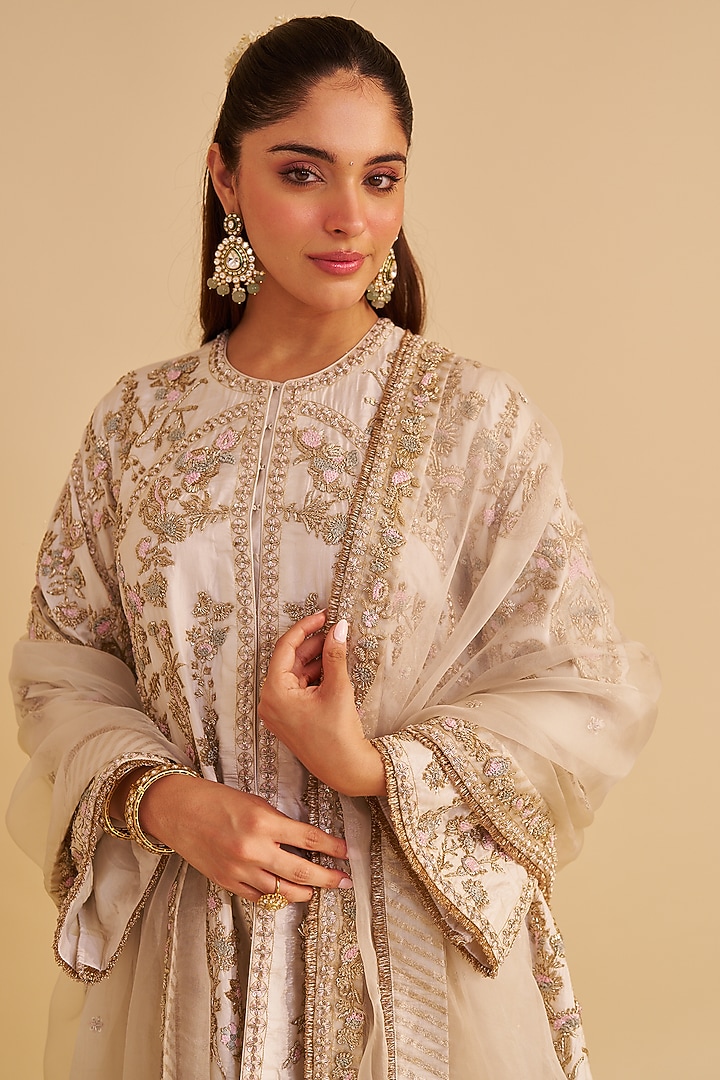 Daisy Ivory Bangalore Silk Zardosi Embroidered A-Line Kurta Set by Sheetal Batra at Pernia's Pop Up Shop