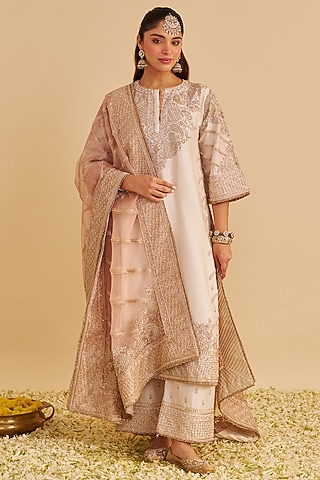 Daisy Ivory Silk Chanderi Dabka Embroidered Choga Kurta Set by Sheetal Batra