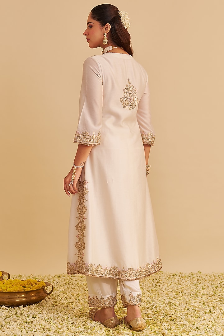Daisy Ivory Silk Chanderi Dabka Embroidered A-Line Kurta Set by Sheetal Batra at Pernia's Pop Up Shop