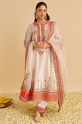 Daisy Ivory Silk Chanderi Dabka Embroidered Kalidar Kurta Set by Sheetal Batra
