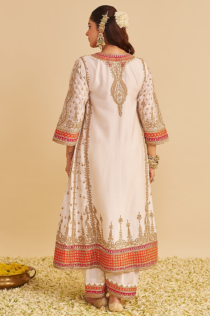 Daisy Ivory Silk Chanderi Dabka Embroidered Kalidar Kurta Set by Sheetal Batra at Pernia's Pop Up Shop