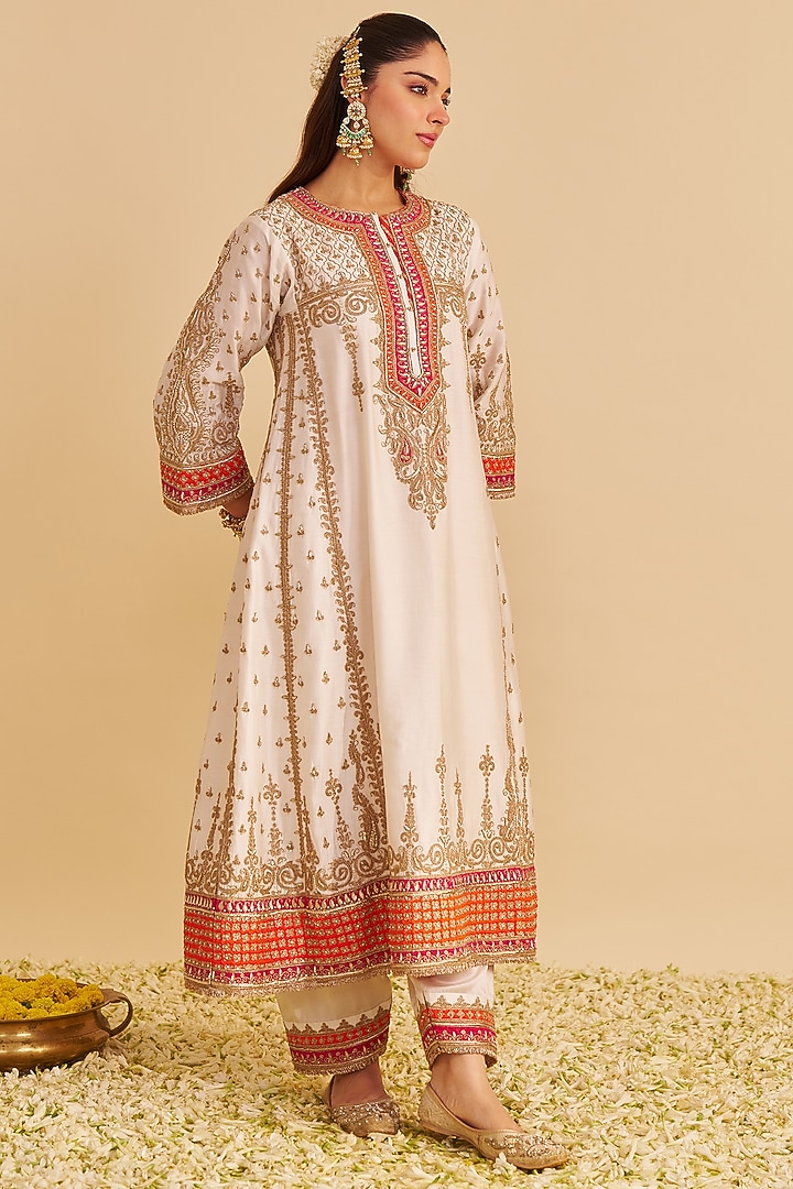 Daisy Ivory Silk Chanderi Dabka Embroidered Kalidar Kurta Set by Sheetal Batra at Pernia's Pop Up Shop