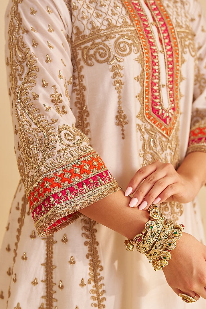 Daisy Ivory Silk Chanderi Dabka Embroidered Kalidar Kurta Set by Sheetal Batra at Pernia's Pop Up Shop