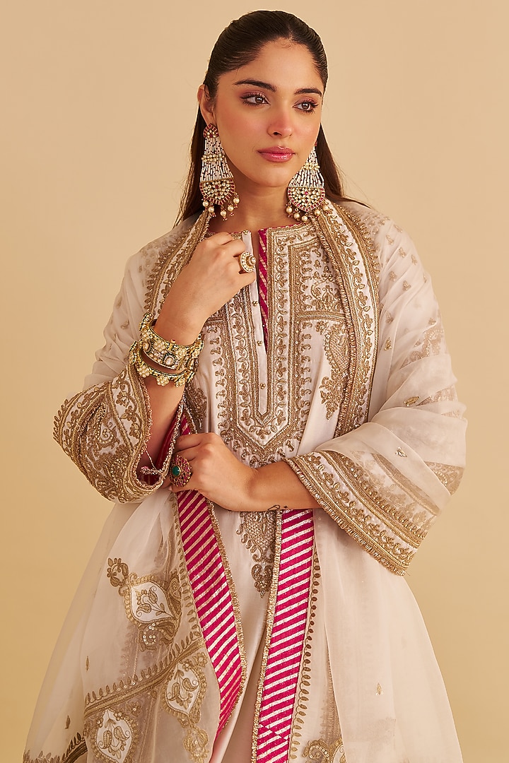 Daisy Ivory Silk Chanderi Dabka Embroidered Choga Kurta Set by Sheetal Batra at Pernia's Pop Up Shop