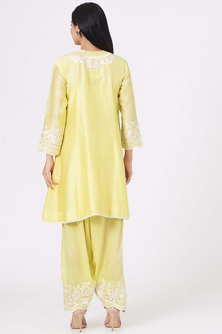 Pastel Yellow Parsi- Gara Embroidered Kurta Set by Sheetal Batra at Pernia's Pop Up Shop