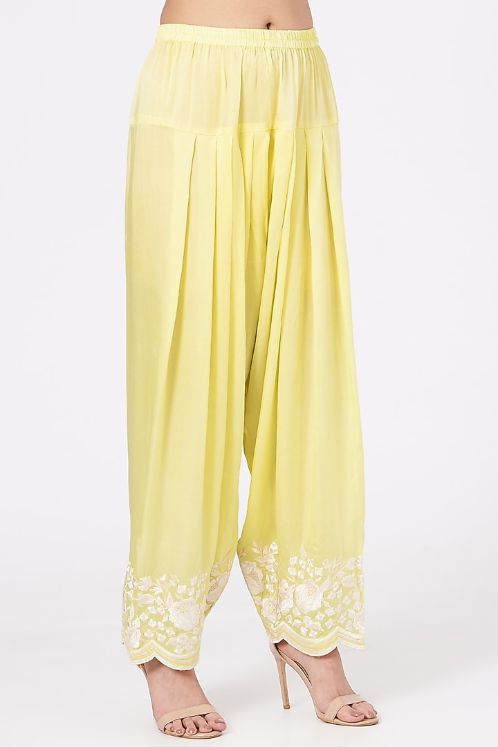 Pastel Yellow Parsi- Gara Embroidered Kurta Set by Sheetal Batra at Pernia's Pop Up Shop