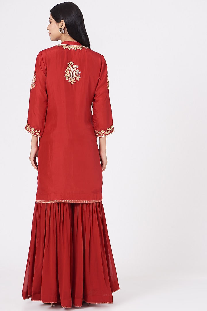Red Pure Georgette Gharara Set by Sheetal Batra at Pernia's Pop Up Shop