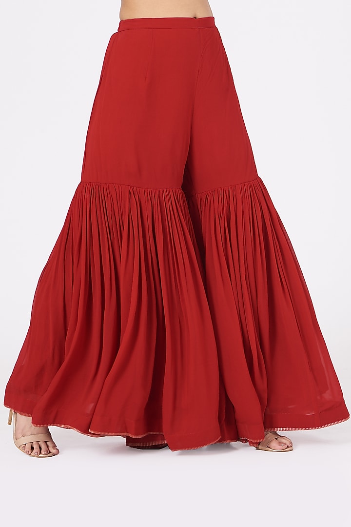 Red Pure Georgette Gharara Set by Sheetal Batra at Pernia's Pop Up Shop