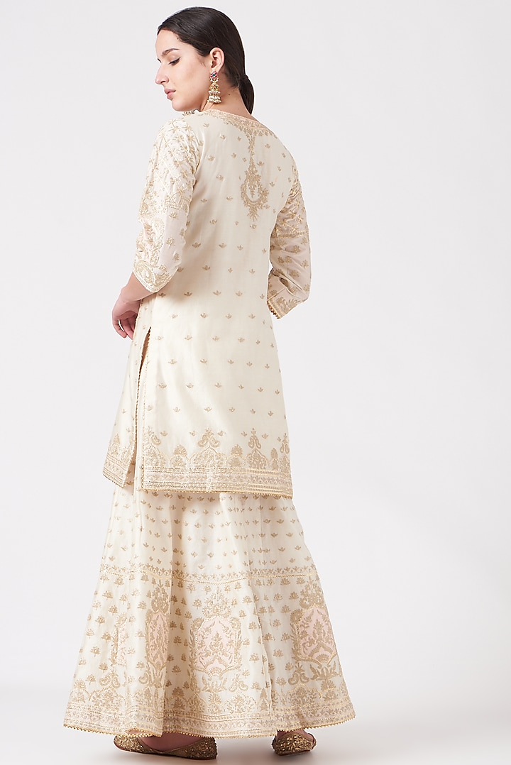Daisy Ivory Pure Silk Chanderi Kashmiri Tilla Embroidered Gharara Set by Sheetal Batra at Pernia's Pop Up Shop