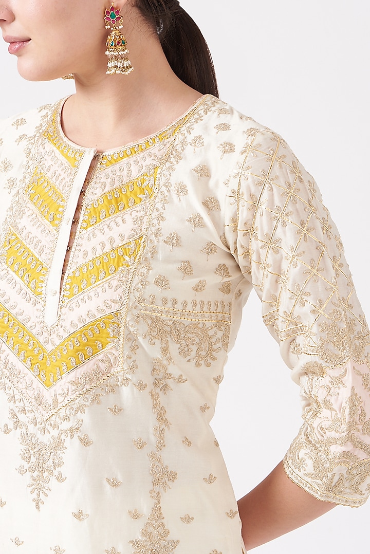 Daisy Ivory Pure Silk Chanderi Kashmiri Tilla Embroidered Gharara Set by Sheetal Batra at Pernia's Pop Up Shop