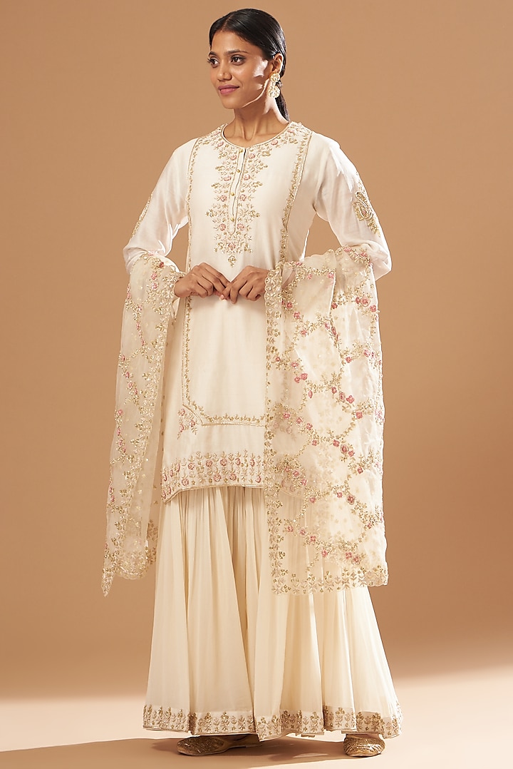 White Silk Chanderi Gharara Set by Sheetal Batra at Pernia's Pop Up Shop