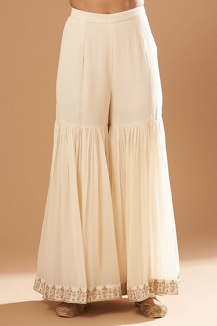 White Silk Chanderi Gharara Set by Sheetal Batra at Pernia's Pop Up Shop