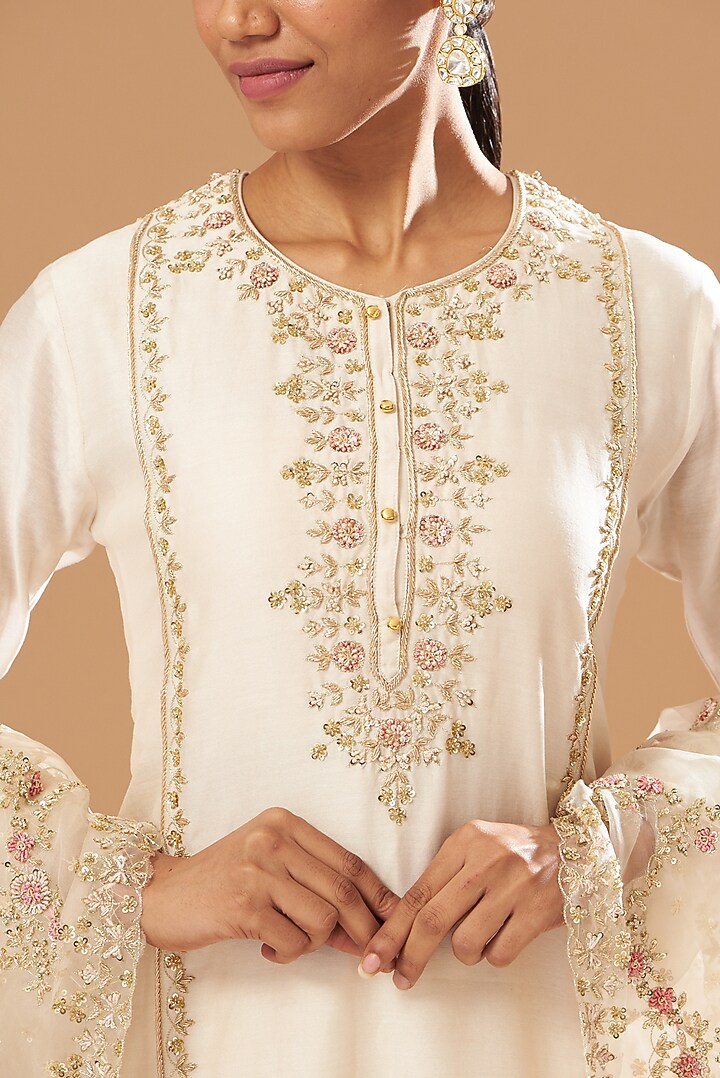 White Silk Chanderi Gharara Set by Sheetal Batra at Pernia's Pop Up Shop