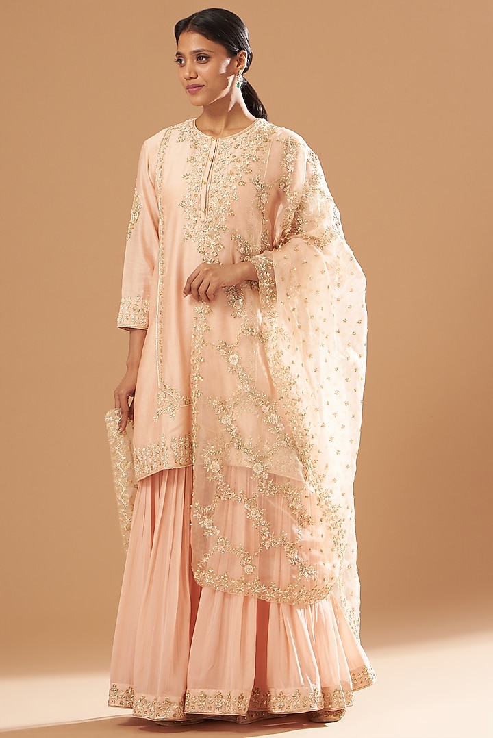 Blush Pink Silk Chanderi Gharara Set by Sheetal Batra at Pernia's Pop Up Shop