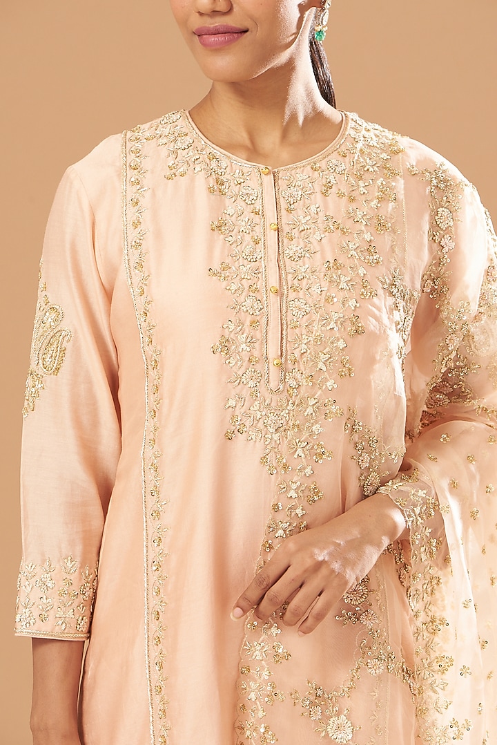 Blush Pink Silk Chanderi Gharara Set by Sheetal Batra at Pernia's Pop Up Shop