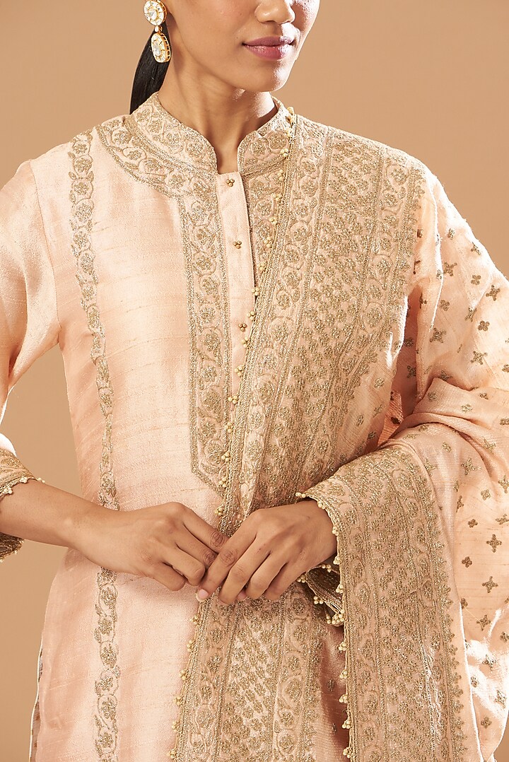Blush Pink Raw Silk Gharara Set by Sheetal Batra at Pernia's Pop Up Shop