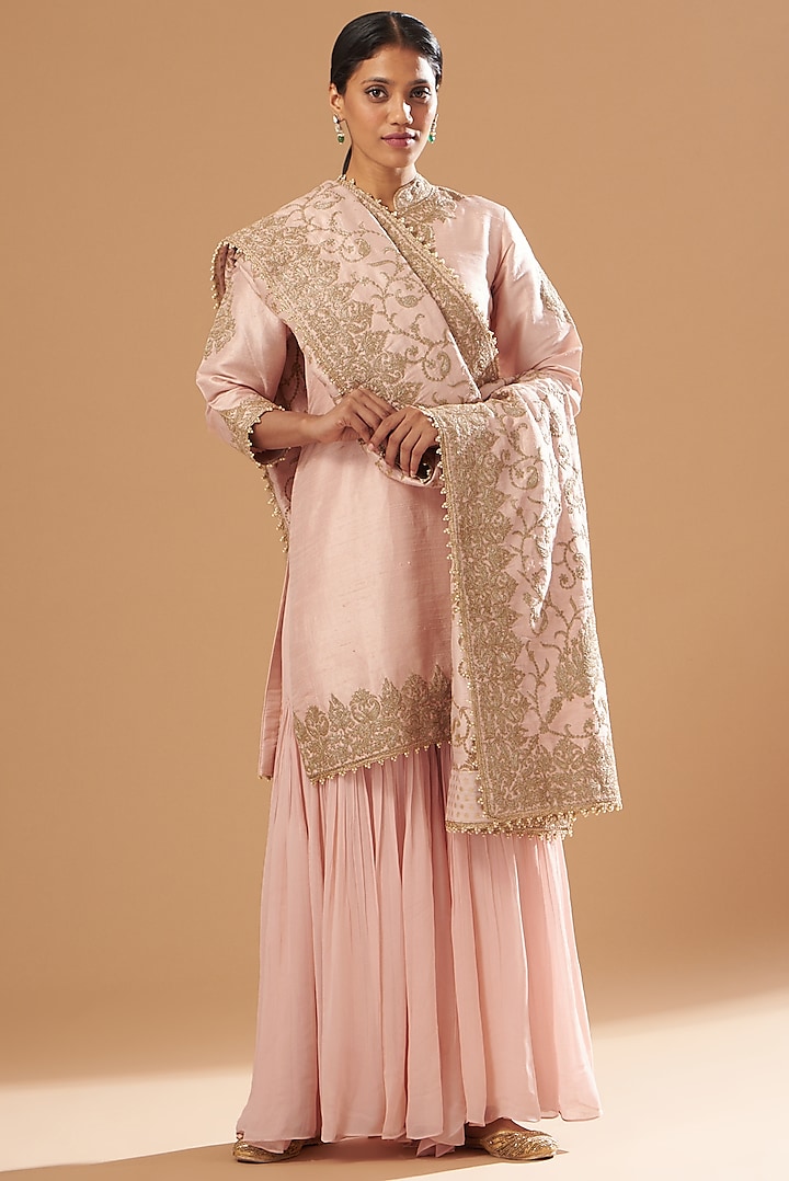 Blush Pink Gharara Set In Raw Silk by Sheetal Batra at Pernia's Pop Up Shop