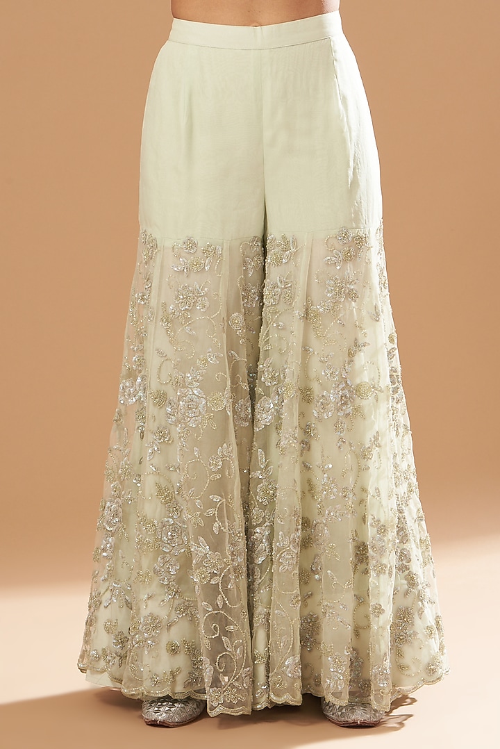 Mint Green Silk Organza Sequins Embroidered Gharara Set by Sheetal Batra at Pernia's Pop Up Shop