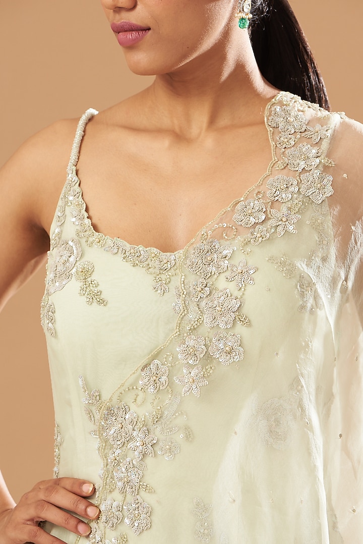Mint Green Silk Organza Sequins Embroidered Gharara Set by Sheetal Batra at Pernia's Pop Up Shop