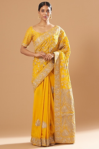Mustard Embroidered Saree Set by Sheetal Batra