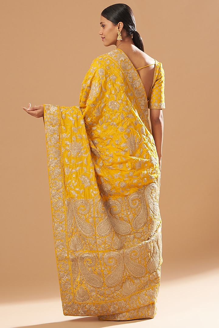 Mustard Embroidered Reception Saree Set by Sheetal Batra at Pernia's Pop Up Shop