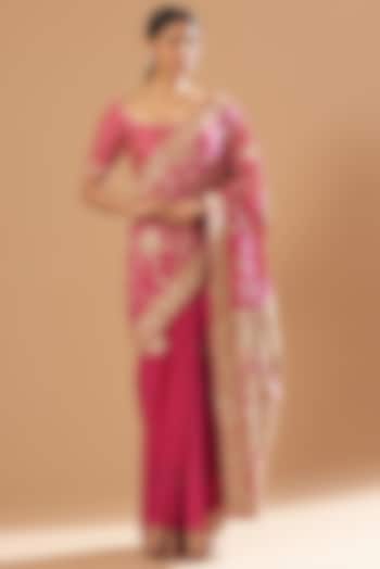 Fuchsia Embroidered Saree Set by Sheetal Batra