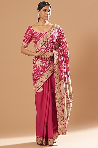 Fuchsia Embroidered Saree Set by Sheetal Batra