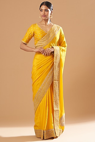 Mustard Embroidered Saree Set by Sheetal Batra
