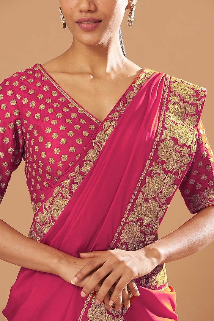 Fuchsia Wedding Saree Set With Embroidery by Sheetal Batra at Pernia's Pop Up Shop