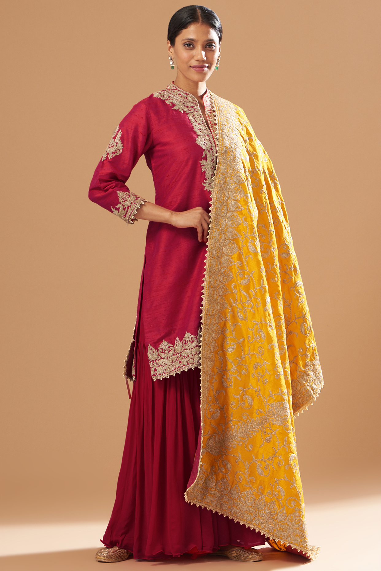 Fuchsia Raw Silk Gharara Set by Sheetal Batra at Pernia's Pop Up Shop