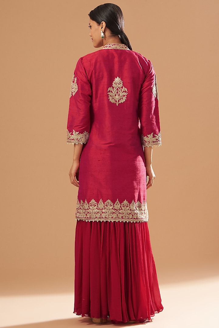 Fuchsia Raw Silk Gharara Set by Sheetal Batra at Pernia's Pop Up Shop