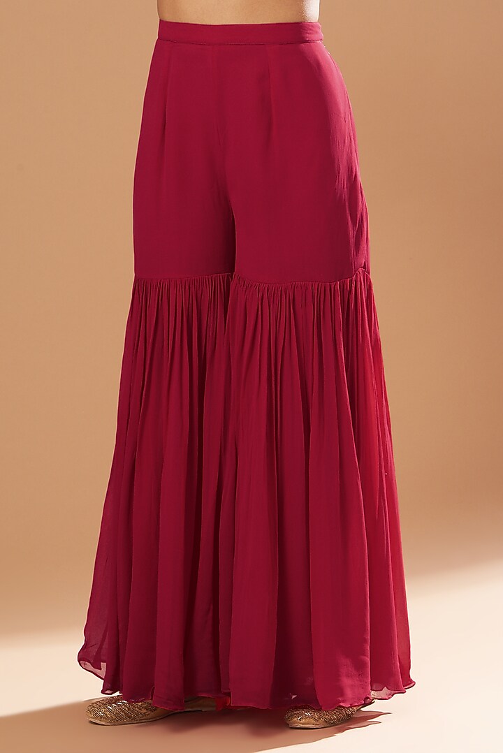 Fuchsia Raw Silk Gharara Set by Sheetal Batra at Pernia's Pop Up Shop