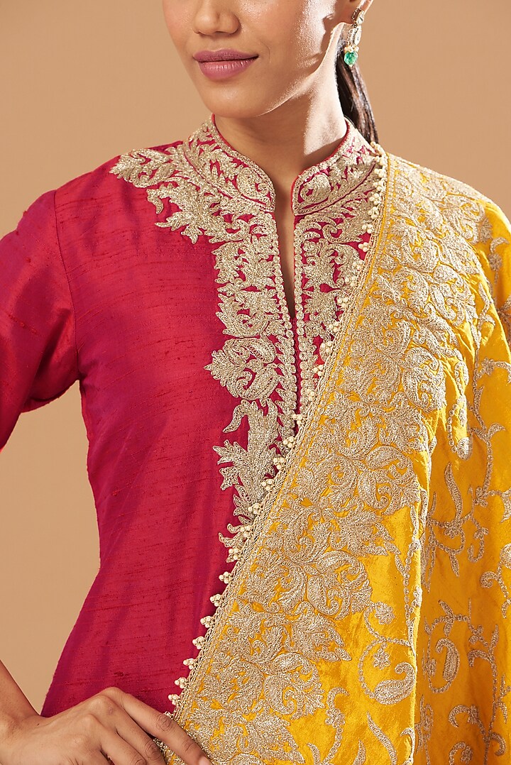 Fuchsia Raw Silk Gharara Set by Sheetal Batra at Pernia's Pop Up Shop