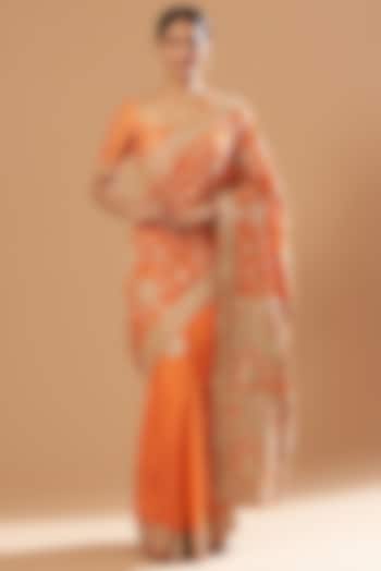 Orange Embroidered Saree Set by Sheetal Batra