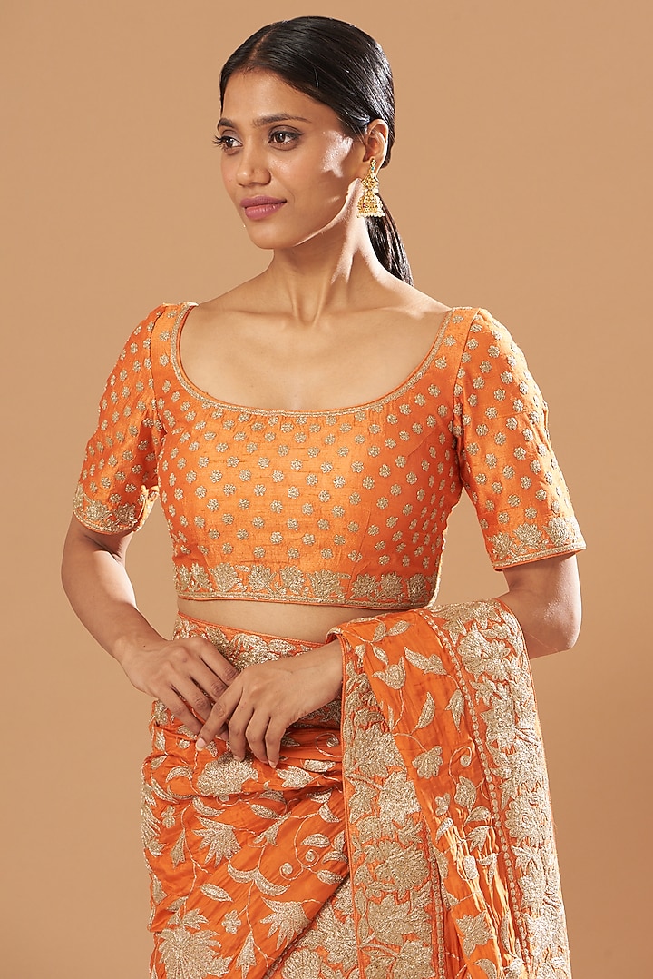 Orange Embroidered Reception Saree Set by Sheetal Batra at Pernia's Pop Up Shop